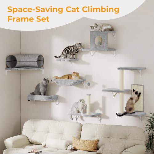 8-in-1 Cat Wall Shelves, Cat Wall Furniture Set - color: Light Grey