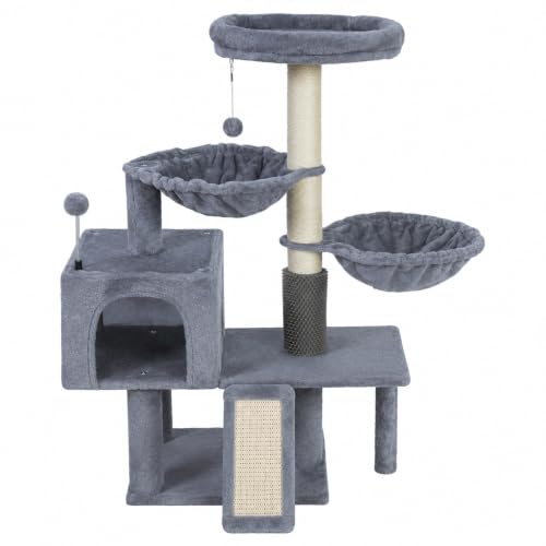 Smouatou Cat Tree with Cat Condo and Two Hammocks, Cat Tower with Scratching Posts and Scratching Pads Cat Toys, Grey - color: grey2, size: Small