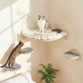 Cat Shelves for Wall, Corner Cat Wall Shelf with 3 Wide Steps, Wooden Wall Mounted Cat Shelf for Indoor Cats, 30 lb Capacity, Removable Plush Pads, Cat Climbing Perch Set for Large Cats