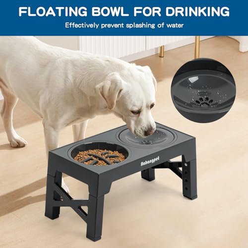 3-in-1 Elevated Slow Feeder Dog Bowls for Food and Water, 5 Heights Adjustable Raised Dog Bowls, Non-Slip, No Spill, for Small Medium Large Dogs and Cats(Grey) - color: 3Pcs-Grey