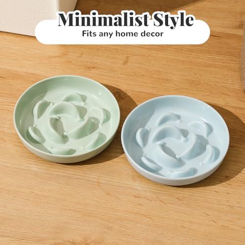 Melamine Slow Feeder Cat Bowls - 3 Pack Cat Food Dishes, 6.3 Inch Wide Opening Whisker Friendly Maze Plates for Dry and Wet Food, Dishwasher Safe, White - color: 3 Pack - White, size: 2"H