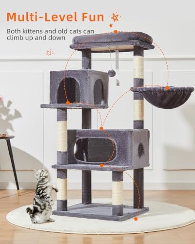 Taoqimiao Cat Tree, 49In Cat Tower for Indoor Cats Large Adult - color: Smoky Gray, size: 49.2 Inches