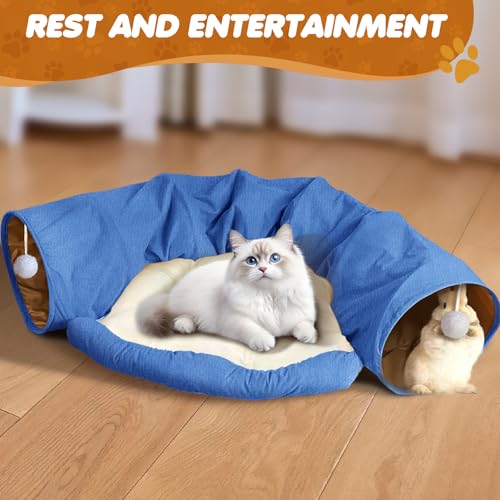 Spardar 2-in-1 Bunny Tunnel Bed, with Removable Mat Hideout, Blue - color: Blue