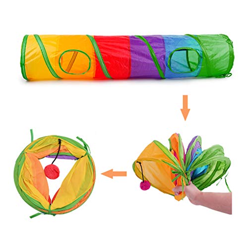Andiker Cat Tunnel for Indoor Cats, 45" Long Rainbow Collapsible Kitten Tube with a Fun Ball and 2 Holes Cat Play Tunnel, Rabbit Tunnel for Kittens Exercising Hiding Training and Running(Colorful) - color: colorful