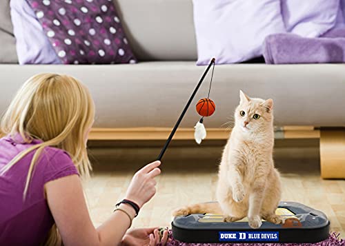 CATS SCRATCHER NCAA Duke University Basketball Court CAT Scratcher Toy with Catnip Filled Plush Basketball Toy & Feather Cat Toy Hanging, with Jingle Bell Interactive Ball Cat Chasing 5-in-1 Kitty Toy - color: Duke University, style: Basketball Court