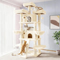 Allewie 82 Inches Large Cat Tree/House/XXL Tall Cat Towers for Big Feline/Scratching Post/Multi-Level Large Kitty Climbing Tree with Condo/Beige - color: Beige, size: 82 in