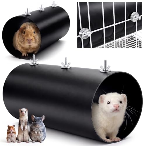 Soulchen Chinchilla Tunnel Hideout, Metal Cooling Tube for Ferret and Guinea Pig, Small Animal Cage Tunnel Bed, Hanging Corner Tube Toy, Chew Resistant, Black