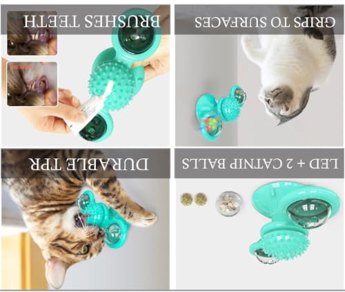 Pet Life ® 'Windmill Fidget' Glass or Surface Suction Cup Grip Spinning and Feeding Interactive Cat Toy with Ball and Catnip - color: Blue