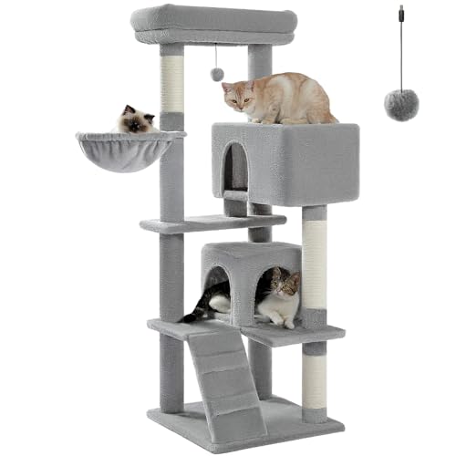 Cat Tree for Indoor Cats, 56.3" Multi-Level Cat Tower with 2 Condos - color: Grey, size: 56 Inches