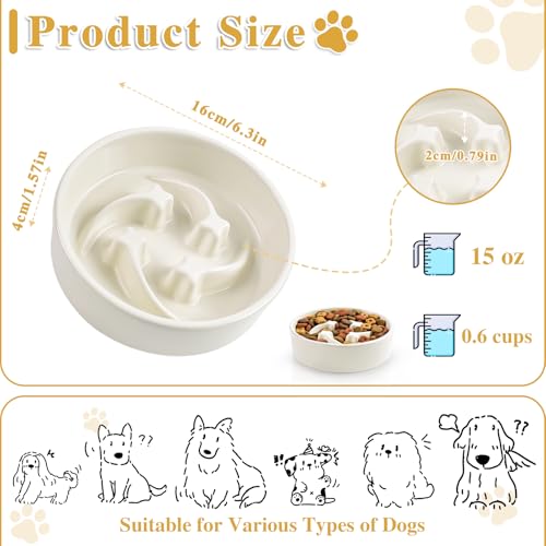 Ceramic Slow Feeder Dog Bowls, 0.6 Cups Dog Food Dish for Small Breed - color: Beige-M