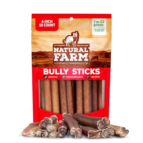 Natural Farm 4 Inch Bully Sticks for Small Dogs & Puppies, 10 Count - size: 4" Standard - 10 Count