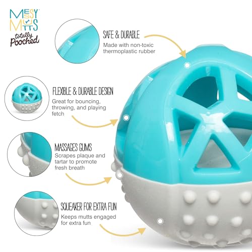 Messy Mutts Totally Pooched Catch n Squeak Ball, 3.5 Inch, Grey/Teal - color: Grey / Teal