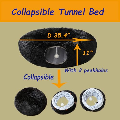 Cat Bed Tunnel Tube Toy Black Plush - color: Black Plush