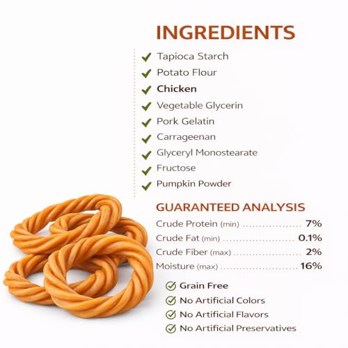 No Rawhide Puppy Teething Rings – Highly Digestible Rawhide Alternative Chews (8 Rings, Pumpkin & Sweet Potato) - size: 4 Count (Pack of 2)