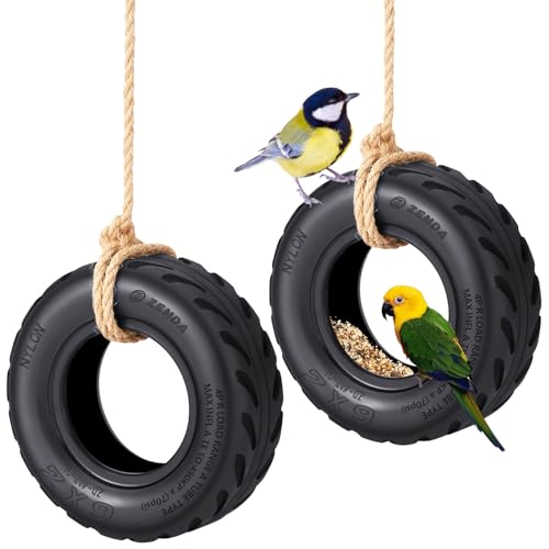 2 Pcs Tire Swing Bird Feeder for Outdoor Hanging 6 x 2 Inches with Rope Special Tire Bird Feeder Seed Catcher for Funny Swing Outside Gift Spring Gifts