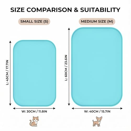 BLESWIN Non-Slip Silicone Dog Food Mat for Food and Water, 18" x 12" Raised Edge Pet Feeding Mat - Waterproof Dog Bowl Mat Easy Clean for Floor Protector,Blue - color: Blue, size: 45 x 30 cm