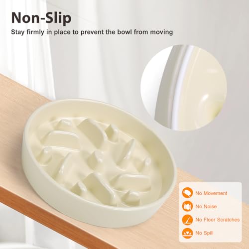 Ceramic Slow Feeder Dog Bowl, 2 Cups Maze Puzzle Dish to Slow Down Eating - color: Maze - White