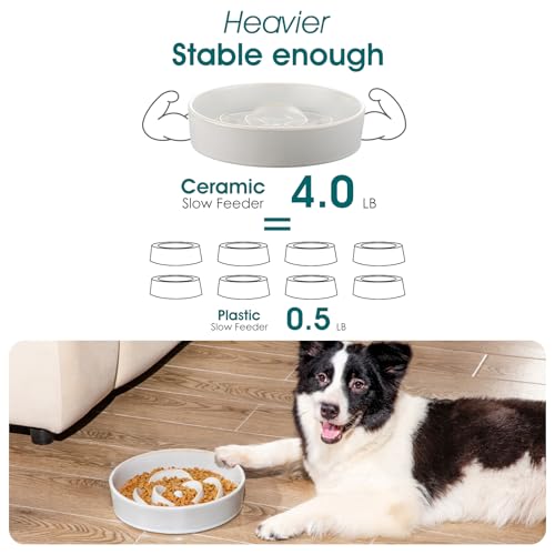 vancasso Slow Feeder Dog Bowls, 3 Cups Ceramic Puzzle Dish for Large Breeds - color: Light Gray, size: L - 3 Cups