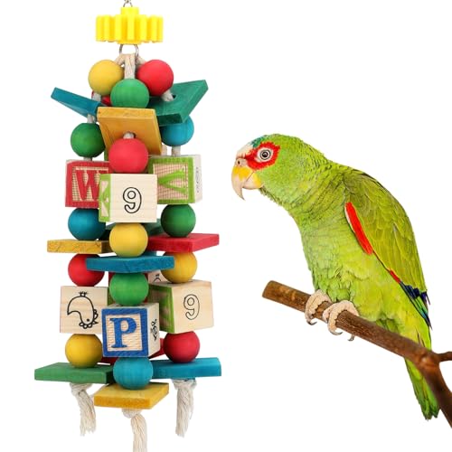 Rypet Hanging Parrot Toys, Wood Rope Chew Blocks for Cockatiels Amazon - color: Colorful3