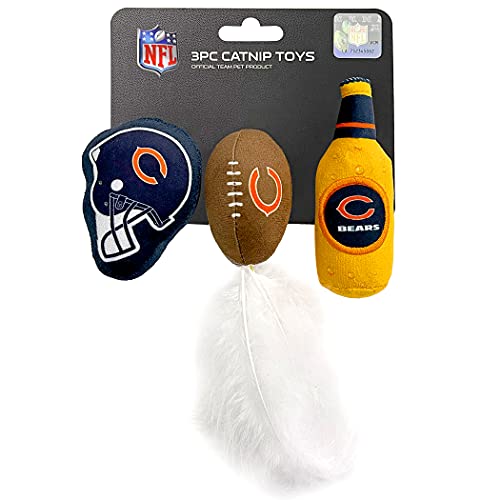 Best Plush CAT Toy - NFL Chicago Bears Complete Set of 3 piece Cat Toys Filled with Fresh Catnip. Includes: 1 Helmet Cat Toy, 1 Football Cat Toy with Feathers & 1 Beer Bottle. Beautiful Team Logos - color: CHICAGO BEARS, style: NFL Cat Trio Toy