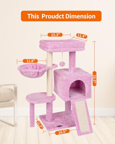 Cute Cat Tree Kitten Cat Tower Condo Furniture Scratching Posts Hammock - color: Pink