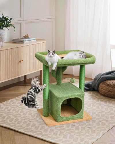 SYANDLVY 27" Cactus Cat Tree for Indoor Cats, Green Modern Activity Tower - color: Green