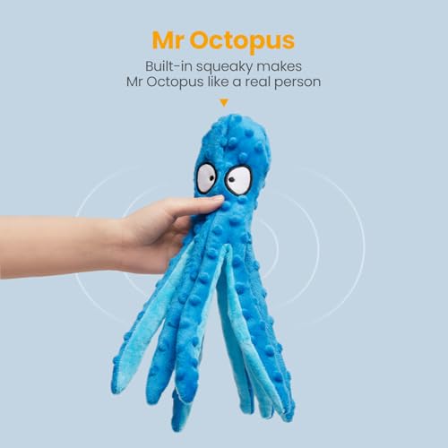 HGB Squeaky Dog Toys No Stuffing Octopus Crinkle for Large Medium Small Dog - color: Octopus Purple & Blue