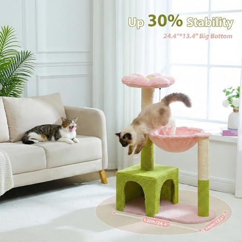 MUTTROS Flower Cat Tree with Large Metal Frame Hammock, 35" Cute Cat Tower with Sisal Scratching Posts for Small Indoor Cats, Cat Condo with Pink Top Perch for Kittens, Pink - color: Pink, size: 35" Upgraded Flower Cat Tree