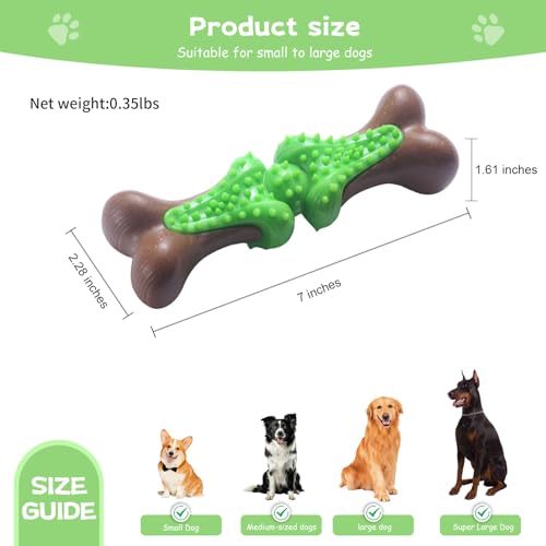 Durable Dog Chew Toys for Large Dogs - Tough Bone-Shaped Dental Chew with TPR Rubber & Wood Fiber, Teething & Aggressive Chewer Toys for Medium/Large Breed, Long-Lasting Teeth Cleaning & Stimulation - color: Green