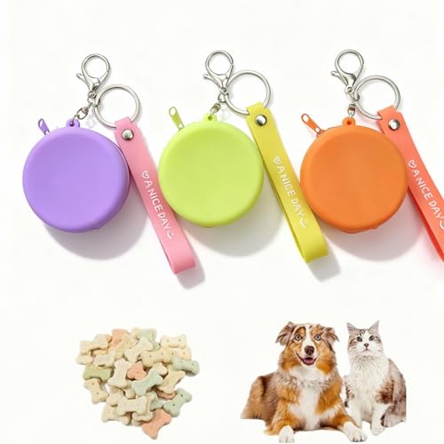 Reusable Silicone Dog Treat Pouch, 3-Pack Leakproof Training Bag with Zipper & Clip for Leash,Moisture-Proof,Easy to Clean, Portable Snack Pouches for Dogs and Cats, BPA-Free