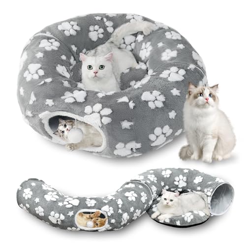 Cute Round Cat Tunnel for Indoor Cats, Grey - color: Grey Paw, size: Round