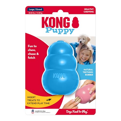 KONG Puppy Classic Toy – 2 Pack – Soft Natural Rubber for Teething, Enrichment, Crate Training & Chew Behavior Training (Large) - size: Large