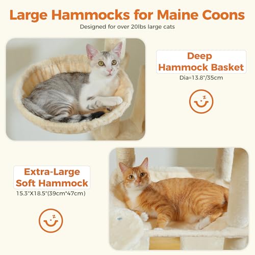 PETEPELA 69" Tall Cat Tower with Hammock & Scratching Posts, Beige - color: Beige, size: 69 Inches