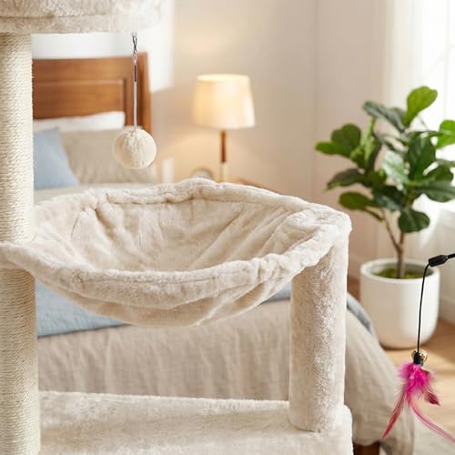 YUNIQUE Multi-Functional Cat Tree Tower, Big Cat Condo with Scratching Board, Rotating Toy & Deep Hammock, Luxury Perch Kitty Furniture for Indoor Cats (White) - color: 288 White