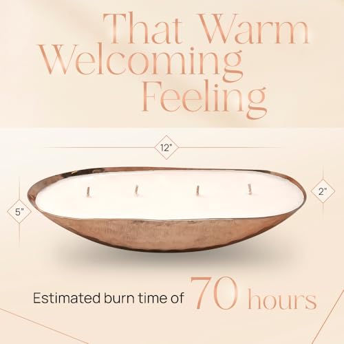 Dough Bowl Candle Co. Luxury Candle - Scented Luxury Candles for Home, 12x5x2 Inch Vessel for Women and Men, Fancy 4 Wick for All Occasions (Apple Cider, Copper) - style: Apple Cider