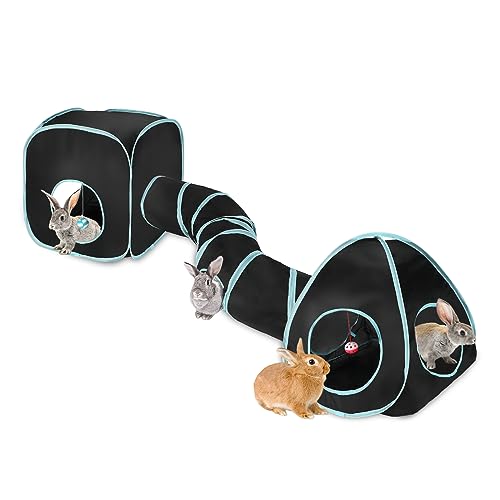 YUEPET Large Rabbit Tunnel, 3-in-1 Bunny Hideout, Guinea Pig Tunnel - color: Black Blue