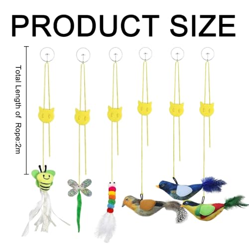 6 pc Interactive Hanging Cat Toy, Self Play Kitten Toys for Indoor Kittens Retractable Bouncing Cat Bird Toy & Cat Feather Toy Attachments Hands-Free Cat Toy Wand Teaser Toys with Feathers