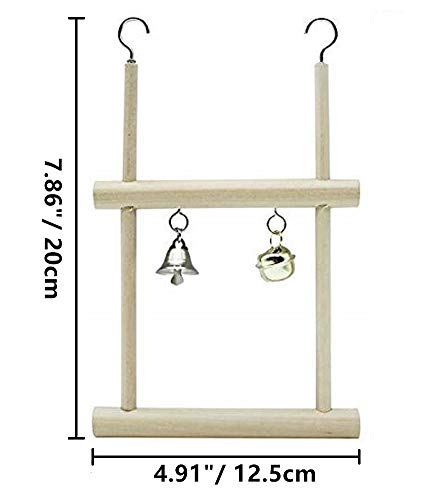 Litewoo Bird Stand Parrot Perches Hanging Swing Natural Wood Stand Platform with Bells for Finch Parakeet Budgie African Grey Cockatiel Cage Accessories