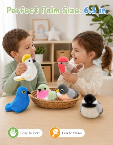 Muiteiur 6Pcs Chirping Bird Stuffed Animals, Shake Sound Plush Set for Kids - style: Sound Birds
