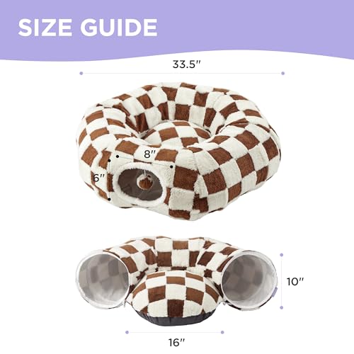 Lesure Donut Cute Jacquard Cat Tunnel Bed Kitten Toys for Puppy Bunny - color: Brown Checks, size: Standard (33.5"L x 33.5"W x 10"H)