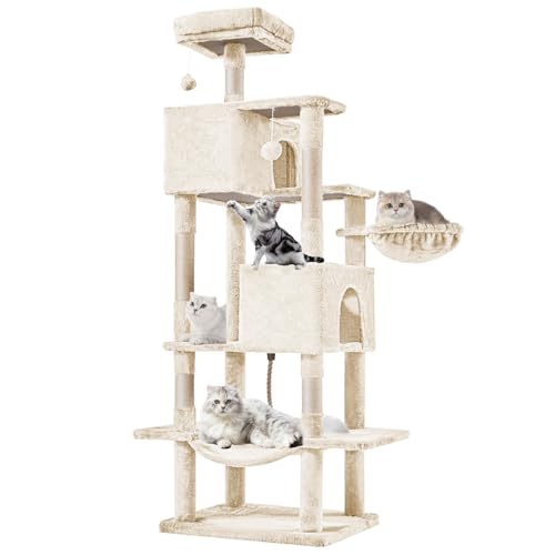 DUMOS 66 Inch Large Cat Tree Tower with Scratching Posts, Indoor Use - color: Beige, size: 66.9Inch