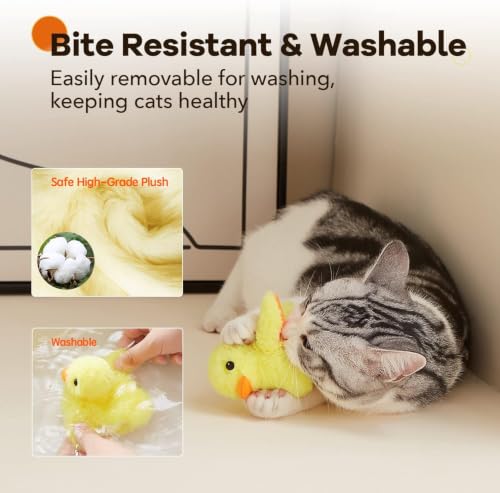 Potaroma Cat Toys Rechargeable Flapping Duck with SilverVine Catnip, Lifelike Quack Chirping, Touch Activated Kitten Kicker Plush Interactive Exercise Toys for All Breeds - size: 4.0 inches, style: Duck
