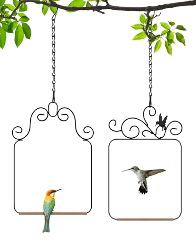 PACETAP Hummingbird Swings and Perches Metal Frame 2 Pack, Wild Bird Swing Outdoor Bird Perch with Wooden Dowel and 2 Hanging Chain for Hanging Indoor, Outdoor, Trunk, Lawn, Patio, Garden (Black) - size: 2 Pack Simple