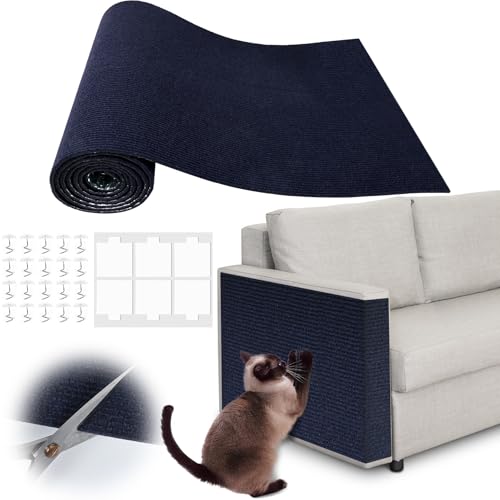 Cat Scratch Furniture Protector - 100" x 13.8" Trimmable Self-Adhesive Cats Claws Scratch Pads, DIY Cat Climbing Couch Protector for Scratch Post Cat Tree Replacement Indoor (Dark Blue) - color: Dark Blue, size: 13.8" x 100"