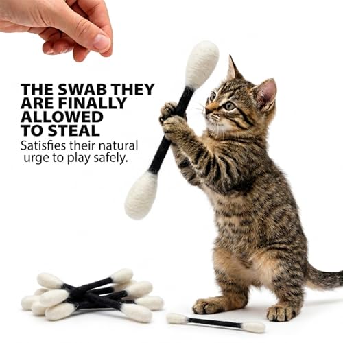 Glaciart One Swabs Cat Toys with Catnip - 6 Pk | Durable for Chew, Cute Cat Toys Interactive Kitty for Boredom, Exercise, & Play | Filled w/Organic Catnip for Anxiety & as Digestive Aid | Gift Idea - color: Black Swabs, size: Regular