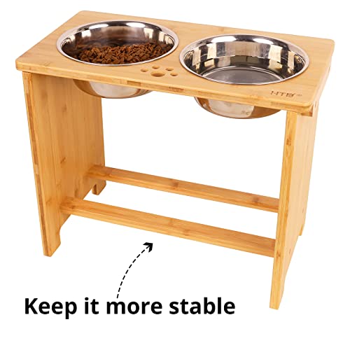 HTB Elevated Dog Bowl Stand with 2 Stainless Steel Bowls-14 H XLarge Bamboo - color: Bamboo, size: X large-14"tall,48 Oz bowl