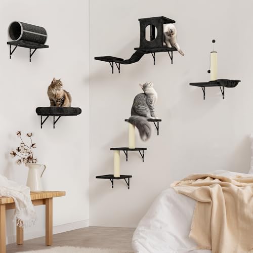 14-in-1 Cat Wall Shelves, Wall Mounted Cat Shelves, Space Saving, Black - color: Black, size: 14Pcs