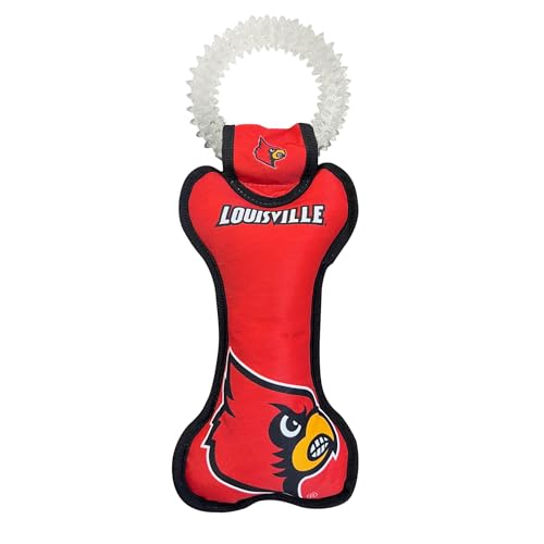Pets First NCAA Louisville Cardinals Dental Dog TUG Toy with Squeaker. Tough PET Toy for Healthy Fun, Teething & Cleaning Pets Teeth & Gum - color: Louisville Cardinals