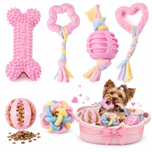 Halloween Puppy Chew Toys, 6 Pack Teething Toys for Small Breed Puppies - color: 6 Pack Pink Chew Toys