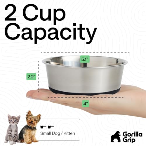 GORILLA GRIP Dog Bowls, Food Grade Stainless Steel, Set of 2, 2 Cup, Black - color: Black, size: 2 Cup (Set of 2)